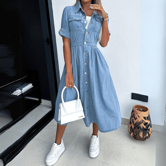 Dames Denim Jurk Tijdloos Ontwerp met Knoopsluiting - Ashlyn-3