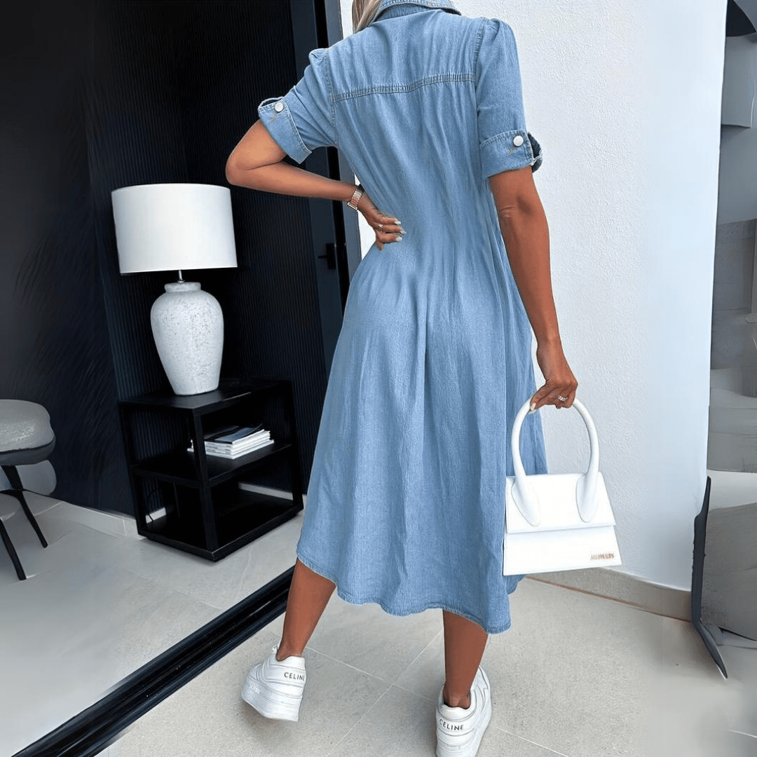 Dames Denim Jurk Tijdloos Ontwerp met Knoopsluiting - Ashlyn-6