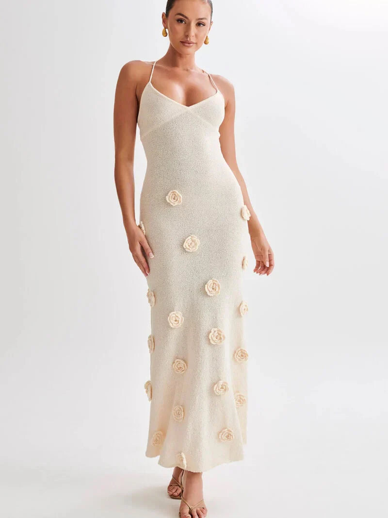 Dames Maxi Jurk Elegante Open Rug met Bloemendetails - Luciana-1