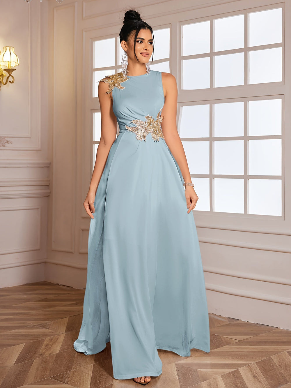 Dames Maxi Jurk Elegante Bloemapplicaties met Luxe Details - Sofia-2
