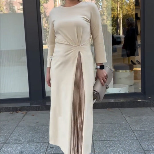 Dames Maxi Jurk Elegante Split en Geplooide Details - Irene-1