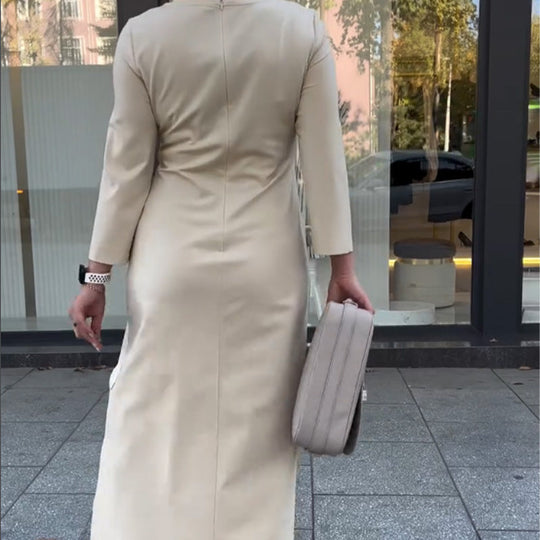 Dames Maxi Jurk Elegante Split en Geplooide Details - Irene-4