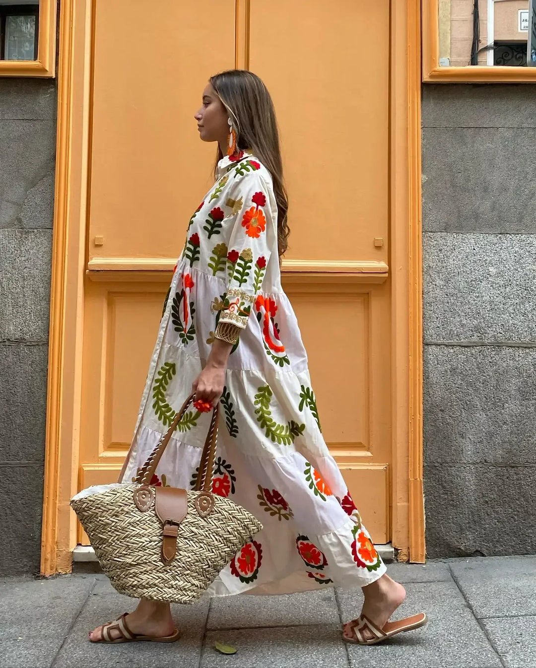 Dames Maxi Jurk Stijlvolle Knoopsluiting Lange Mouwen - Amalia-6