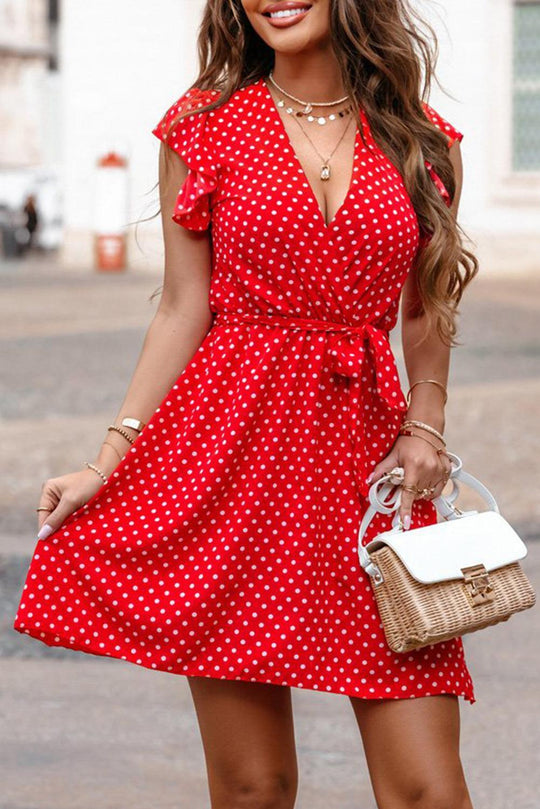 Variant image for Dames Mini Jurk V-hals met Ruches en Stippen - Zomer Kleding - Emma-1