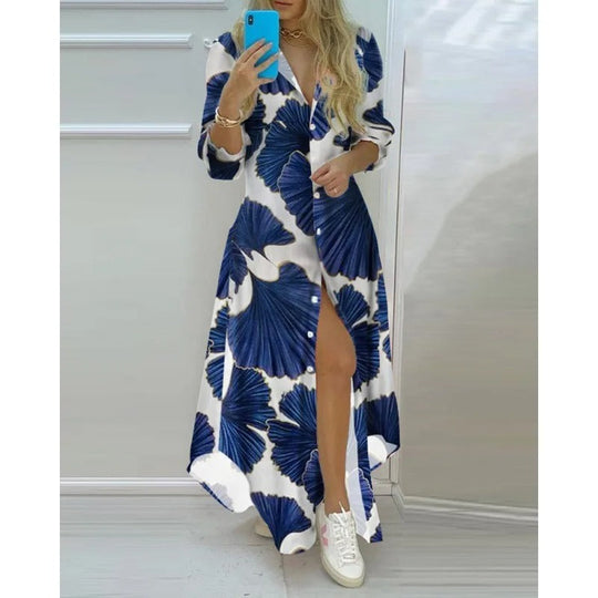 Variant image for Dames Jurk Overhemdstijl Diepe V-hals Boho Print - Emma-31