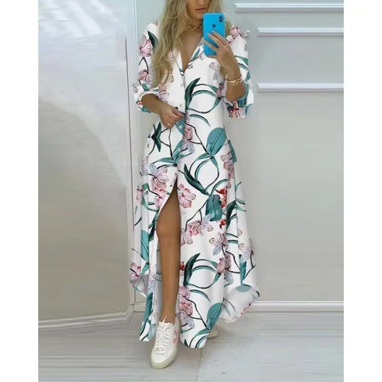 Variant image for Dames Jurk Overhemdstijl Diepe V-hals Boho Print - Emma-19