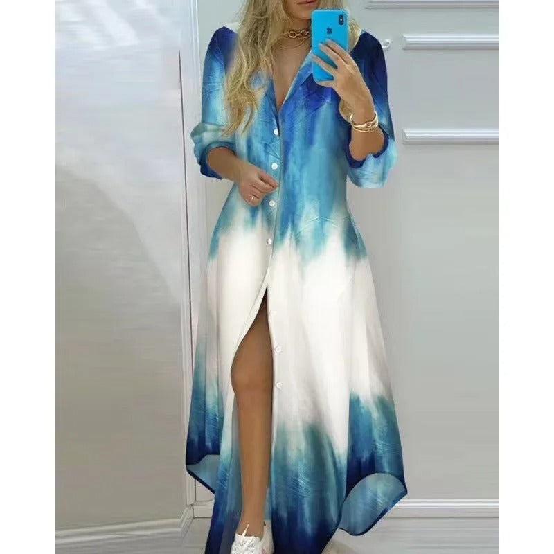 Variant image for Dames Jurk Overhemdstijl Diepe V-hals Boho Print - Emma-13